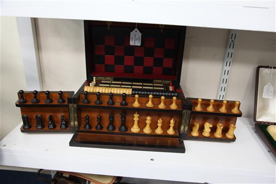 A Victorian burr walnut cased games compendium, 13in.